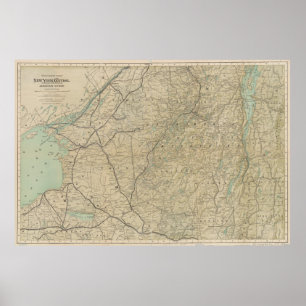 ヴィンテージのアディロンダック山地の鉄道地図(1895年) ポスター