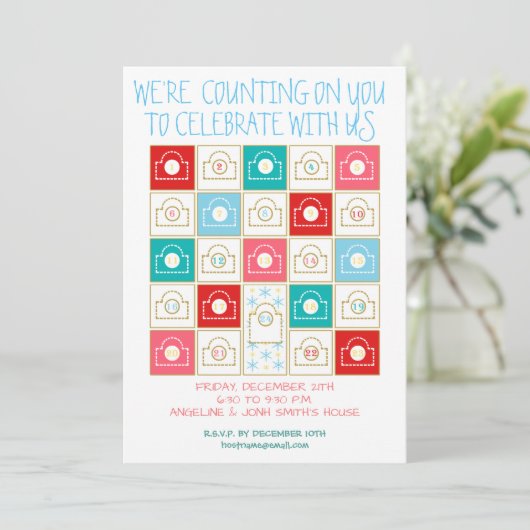 ヴィンテージのアドベントカレンダーの個人用設定 招待状 (スタンド正面)