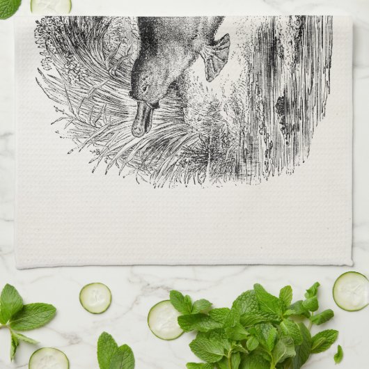 ヴィンテージのアヒルによって勘定書を出されるPlatypusパーソナライズな動物 キッチンタオル (折り畳み)