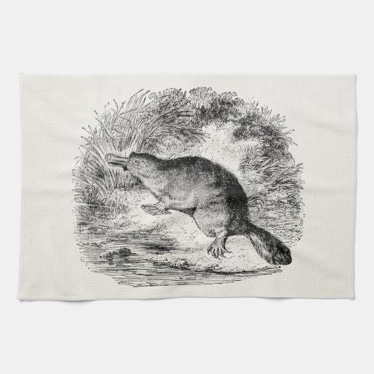 ヴィンテージのアヒルによって勘定書を出されるPlatypusパーソナライズな動物 キッチンタオル (横)