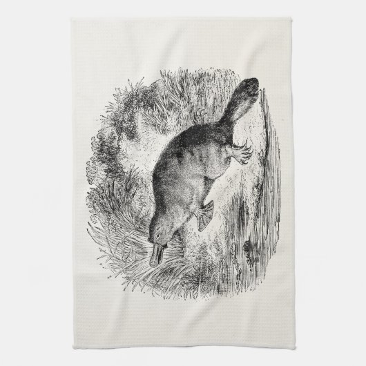 ヴィンテージのアヒルによって勘定書を出されるPlatypusパーソナライズな動物 キッチンタオル (縦)