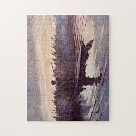 ヴィンテージのアヒルのハンターのスポーツマンのボートのジグソーパズル ジグソーパズル (縦)