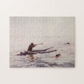 ヴィンテージのアヒルのハンターの海のカヤックのライフルのジグソーパズル ジグソーパズル (横)