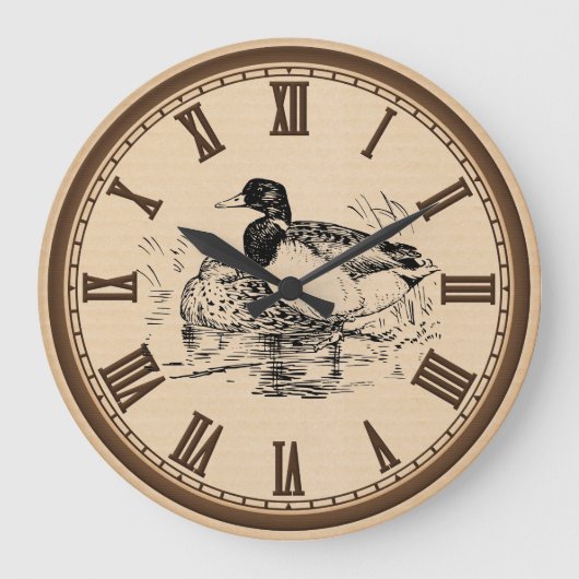 ヴィンテージのアヒルローマ数柱時計の装飾 ラージ壁時計 (正面)