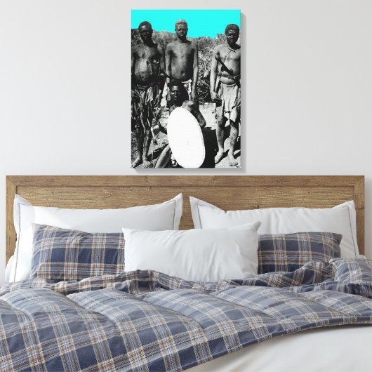 ヴィンテージのアフリカの水色の白黒 キャンバスプリント (インサイチュ (寝室))