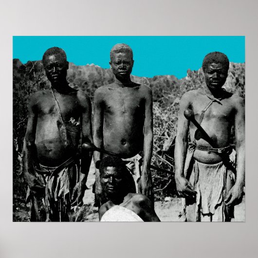 ヴィンテージのアフリカの水色の白黒 ポスター (正面)