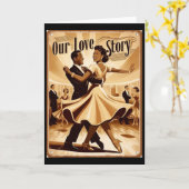 ヴィンテージのアフリカ系アメリカ人のカップルが踊るバレンタイン カード (黄色い花)