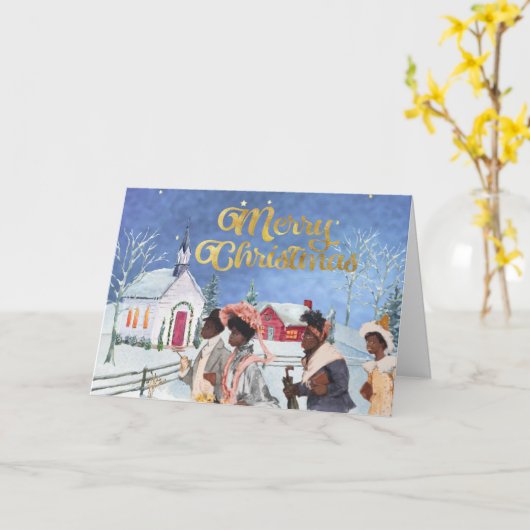 ヴィンテージのアフリカ系アメリカ人のクリスマスカード カード (黄色い花)