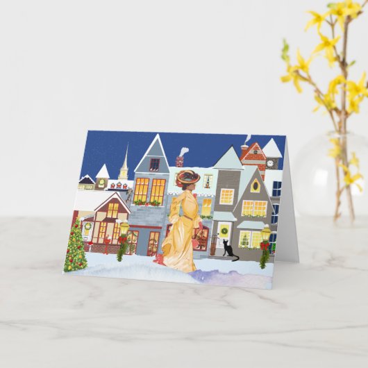 ヴィンテージのアフリカ系アメリカ人のクリスマスカード カード (黄色い花)