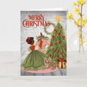 ヴィンテージのアフリカ系アメリカ人のクリスマスカード カード (黄色い花)