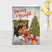 ヴィンテージのアフリカ系アメリカ人のクリスマスカード カード (黄色い花)