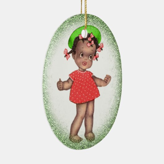 ヴィンテージのアフリカ系アメリカ人の女の子のクリスマスのオーナメント セラミックオーナメント (右)