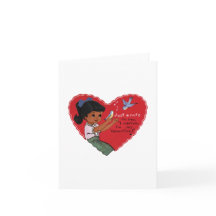 ヴィンテージのアフリカ系アメリカ人の少女と鳥のバレンタイン