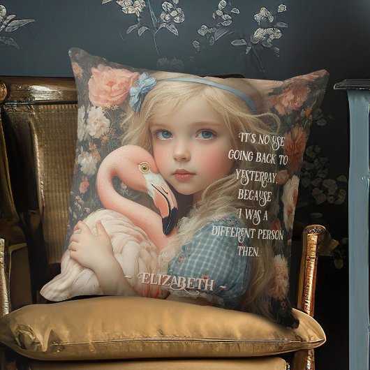 ヴィンテージのアリスとピンクのフラミンゴ クッション