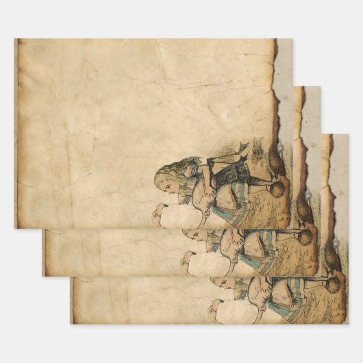 ヴィンテージのアリスとフラミンゴ ラッピングペーパーシート (セット)