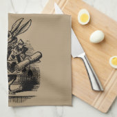 ヴィンテージのアリス、ワンダーランド白うさぎヘラルド キッチンタオル (四つ折り)