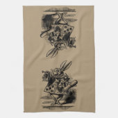 ヴィンテージのアリス、ワンダーランド白うさぎヘラルド キッチンタオル (縦)