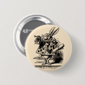 ヴィンテージのアリス、ワンダーランド白うさぎヘラルド 缶バッジ (正面&裏面)