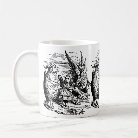 ヴィンテージのアリス、ワンダーランド、グリフォン、にせウミガメ コーヒーマグカップ (左)