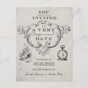ヴィンテージのアリスWonderland Wedding Save the Date ポストカード