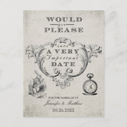 ヴィンテージのアリスWonderland Wedding Save the Date ポストカード