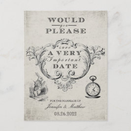 ヴィンテージのアリスWonderland Wedding Save the Date ポストカード