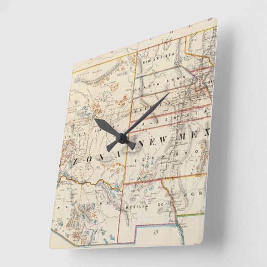 ヴィンテージのアリゾナとニューメキシコの地図(1866年) スクエア壁時計 (傾斜)