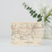 ヴィンテージのアリゾナ州とニューメキシコの地図（1866年） ポストカード (スタンド正面)