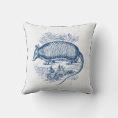 ヴィンテージのアルマジロの旧式なWoodblockの青 クッション (裏面)