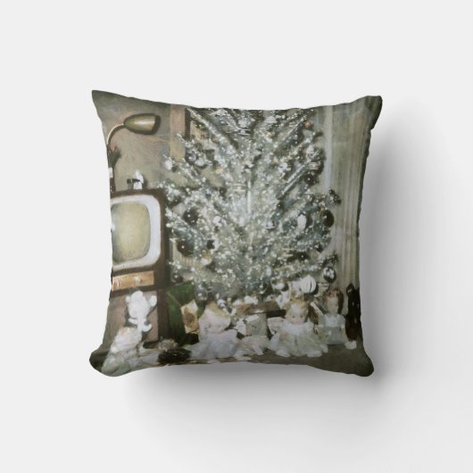 ヴィンテージのアルミニウムクリスマスツリー、古い人形のおもちゃ クッション (正面)