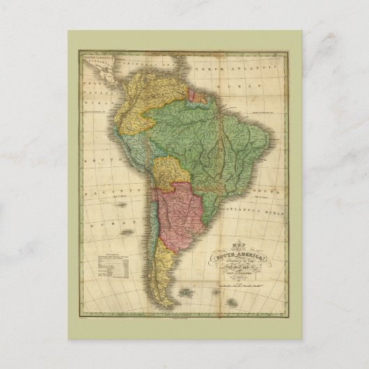 ヴィンテージのアンソニーFinley著1826年の南アメリカの地図 ポストカード (正面)