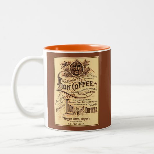 ヴィンテージのアンティークによって元通りにされるライオンのコーヒー広告 ツートーンマグカップ (左)