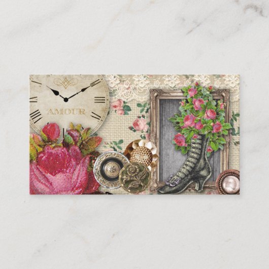 ヴィンテージのアンティークの靴は時計の名刺にボタンをかけます 名刺 (正面)