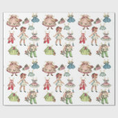 ヴィンテージのアートペーパーの人形。 かわいいペーパー切り出しの人形 ラッピングペーパー (フラット)