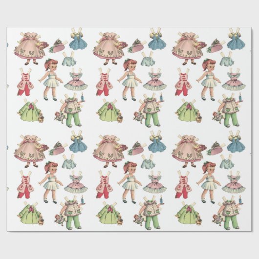 ヴィンテージのアートペーパーの人形。 かわいいペーパー切り出しの人形 ラッピングペーパー (フラット)