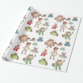 ヴィンテージのアートペーパーの人形。 かわいいペーパー切り出しの人形 ラッピングペーパー (アンロールド)