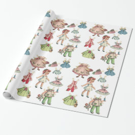 ヴィンテージのアートペーパーの人形。 かわいいペーパー切り出しの人形 ラッピングペーパー