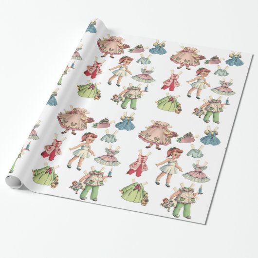 ヴィンテージのアートペーパーの人形。 かわいいペーパー切り出しの人形 ラッピングペーパー (アンロールド)