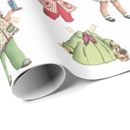 ヴィンテージのアートペーパーの人形。 かわいいペーパー切り出しの人形 ラッピングペーパー (ロールコーナー)