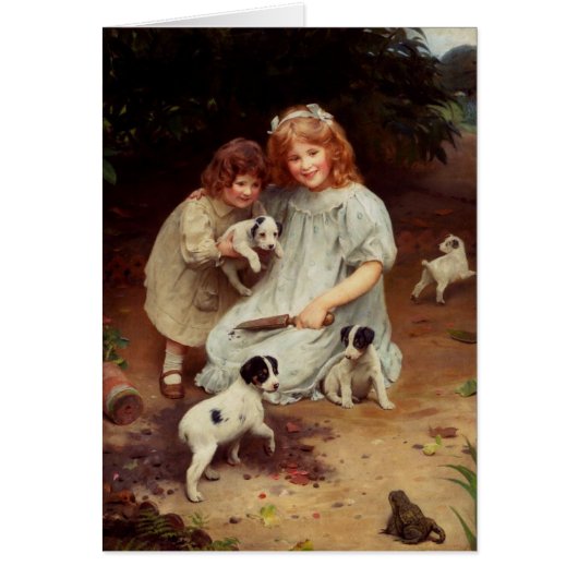 ヴィンテージのアートワーク-子犬およびウシガエル、 (正面)