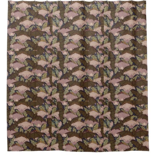 ヴィンテージのアールデコのこうもりおよび花 シャワーカーテン (正面)