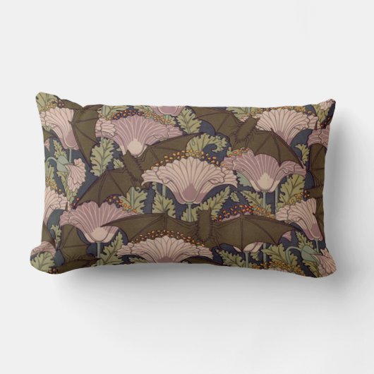 ヴィンテージのアールデコのこうもりおよび花 ランバークッション (正面)