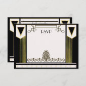 ヴィンテージのアールデコのカップルフォーマルな結婚RSVPのカスタム 出欠カード (正面/裏面)