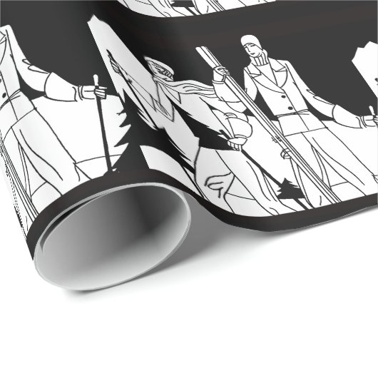 ヴィンテージのアールデコのスキーカップルのスキーヤーのイラストレーション ラッピングペーパー (ロールコーナー)