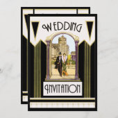 ヴィンテージのアールデコのフォーマルな結婚式のカップル 招待状 (正面/裏面)