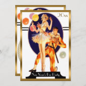 ヴィンテージのアールデコの大晦日のパーティー 招待状 (正面/裏面)