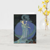 ヴィンテージのアールデコの女性およびドラゴンのメッセージカード カード (黄色い花)