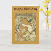 ヴィンテージのアールデコの女性Golden Hair Flowers カード (黄色い花)