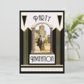 ヴィンテージのアールデコの婚約のカクテルパーティーのカスタム 招待状 (スタンド正面)