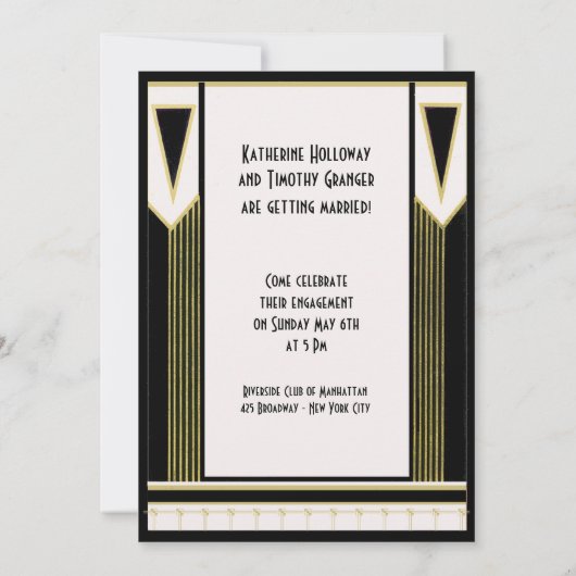 ヴィンテージのアールデコの婚約のカクテルパーティーのカスタム 招待状 (裏面)